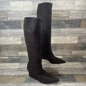 Casadei Vero Cuoio Knee High Heel Boots Size 7.5 Brown Suede Made in Italy EUC