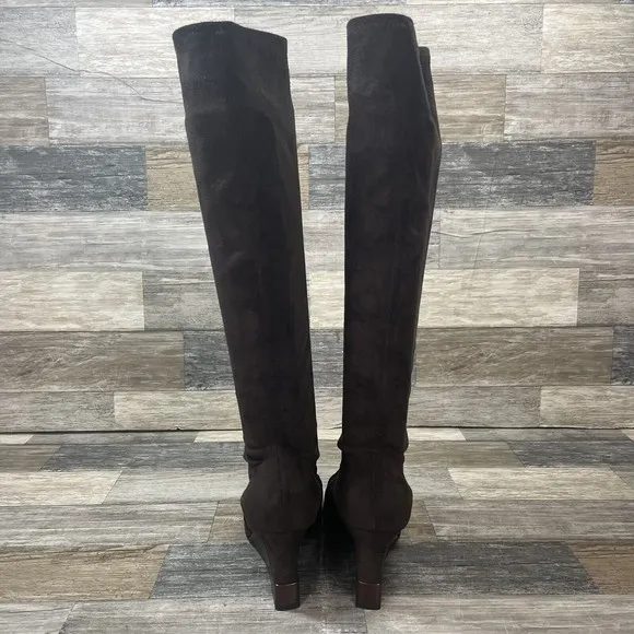 Casadei Vero Cuoio Knee High Heel Boots Size 7.5 Brown Suede Made in Italy EUC