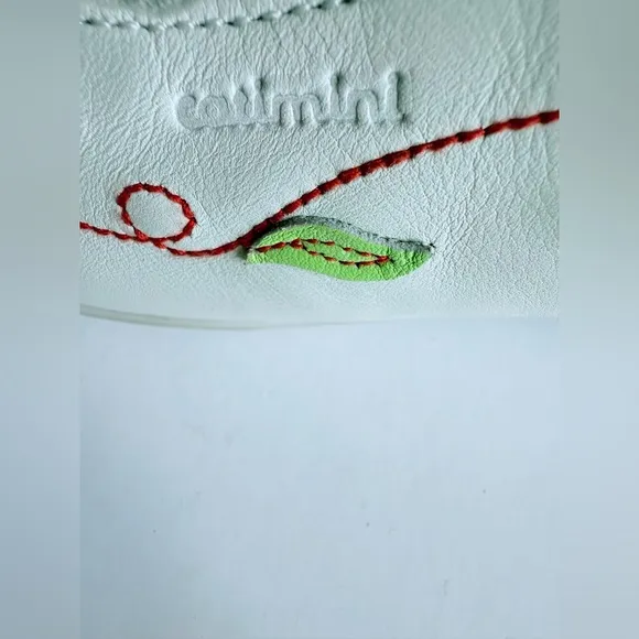Catimini Girls Leather Shoes Sz 11 EU 28 US White Floral Embroidery Made Morocco