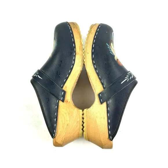 Ceder Classic Swedish Clog 37 Butterfly Wood Leather Slip On Shoes Womens
