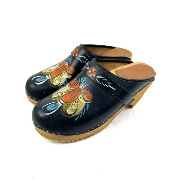 Ceder Classic Swedish Clog 37 Butterfly Wood Leather Slip On Shoes Womens