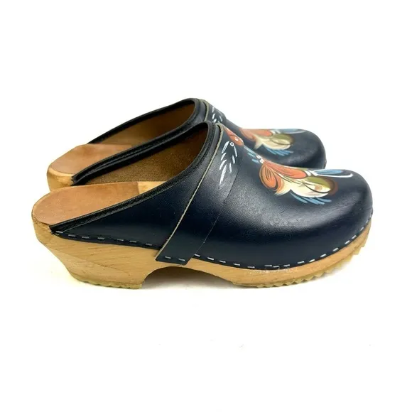 Ceder Classic Swedish Clog 37 Butterfly Wood Leather Slip On Shoes Womens