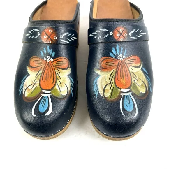 Ceder Classic Swedish Clog 37 Butterfly Wood Leather Slip On Shoes Womens