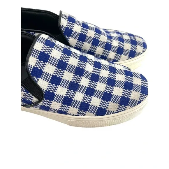 Celine Paris Womens Size EU 40 Slip On Blue Plaid Print Canvas Sneakers Shoes