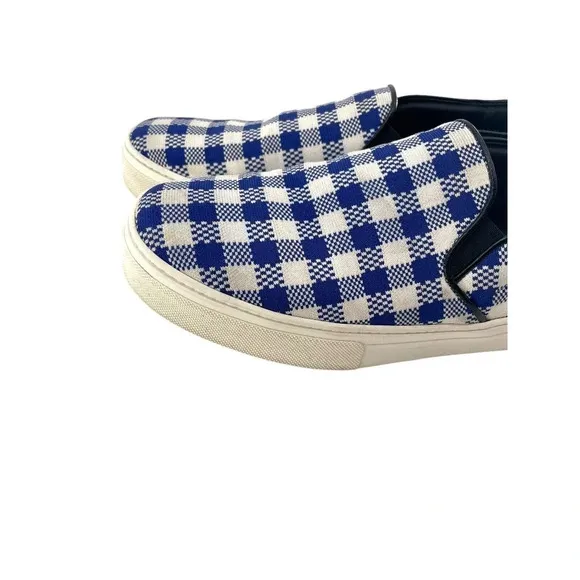 Celine Paris Womens Size EU 40 Slip On Blue Plaid Print Canvas Sneakers Shoes