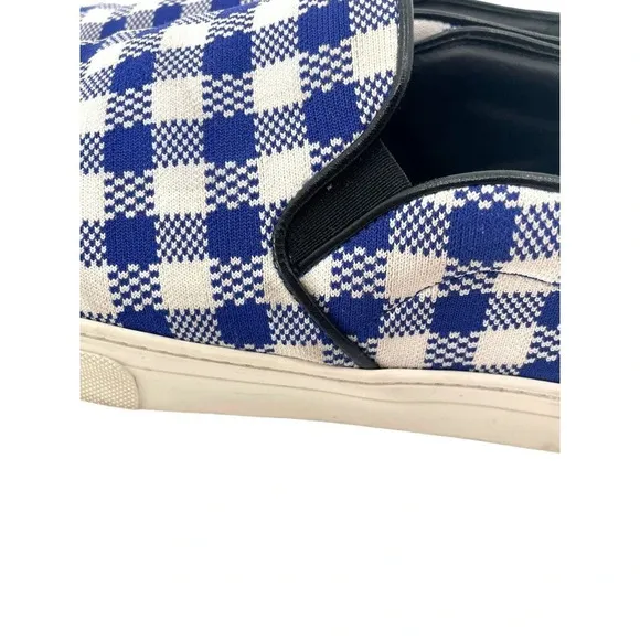 Celine Paris Womens Size EU 40 Slip On Blue Plaid Print Canvas Sneakers Shoes