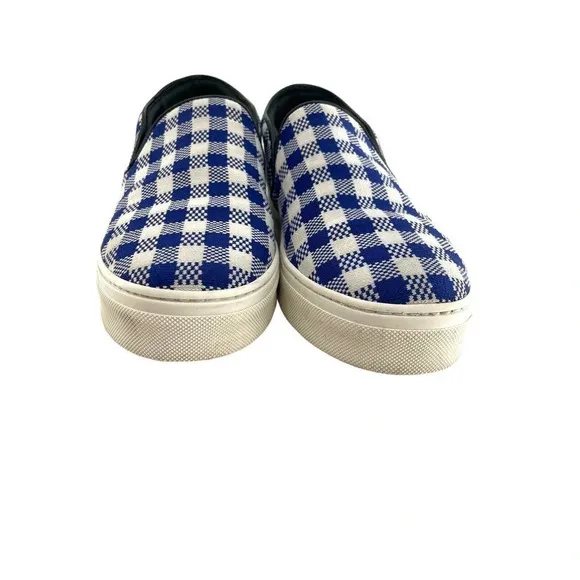 Celine Paris Womens Size EU 40 Slip On Blue Plaid Print Canvas Sneakers Shoes