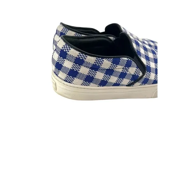 Celine Paris Womens Size EU 40 Slip On Blue Plaid Print Canvas Sneakers Shoes
