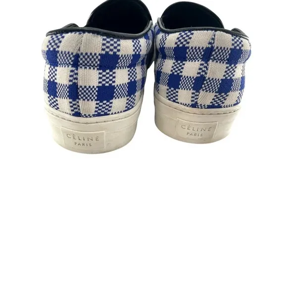 Celine Paris Womens Size EU 40 Slip On Blue Plaid Print Canvas Sneakers Shoes