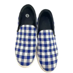 Celine Paris Womens Size EU 40 Slip On Blue Plaid Print Canvas Sneakers Shoes