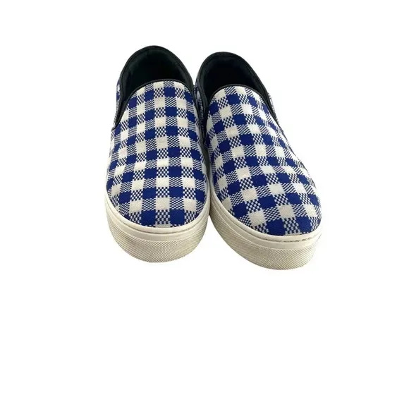 Celine Paris Womens Size EU 40 Slip On Blue Plaid Print Canvas Sneakers Shoes