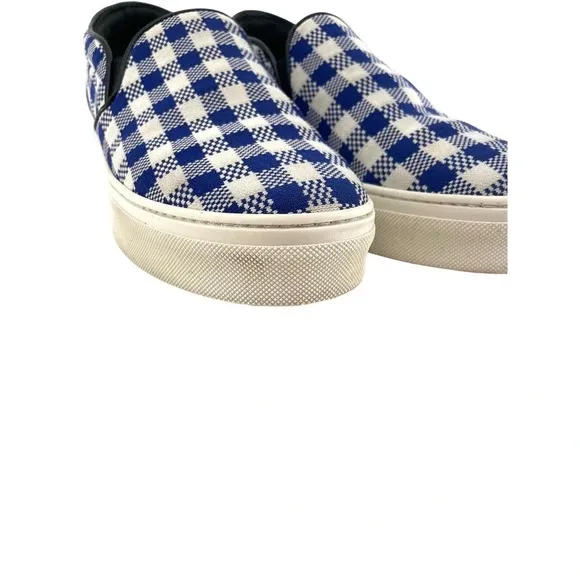 Celine Paris Womens Size EU 40 Slip On Blue Plaid Print Canvas Sneakers Shoes