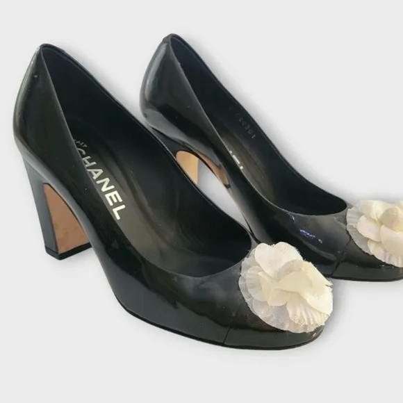 Chanel Black Women's Shoes with Floral Accent