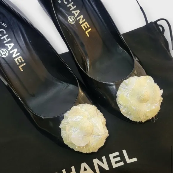 Chanel Black Women's Shoes with Floral Accent