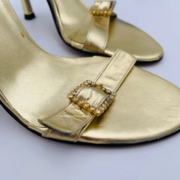 Charles David Gold Open Toe Strappy Heels, Women’s Size 7, Fancy Cocktai…