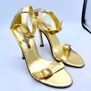 Charles David Gold Open Toe Strappy Heels, Women’s Size 7, Fancy Cocktai…