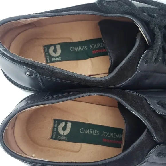 Charles Jourdan Monsieur black leather suede oxford lace up shoes mens size 9
