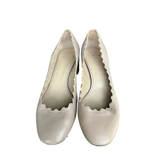 CHLOE Beige Leather Scalloped Block Heel Pumps Made Italy USA Size 8, MSRP:$550