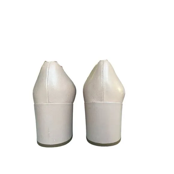 CHLOE Beige Leather Scalloped Block Heel Pumps Made Italy USA Size 8, MSRP:$550