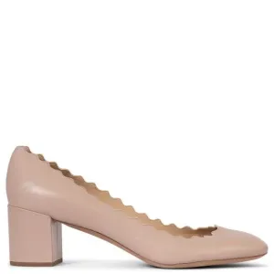 CHLOE Beige Leather Scalloped Block Heel Pumps Made Italy USA Size 8, MSRP:$550