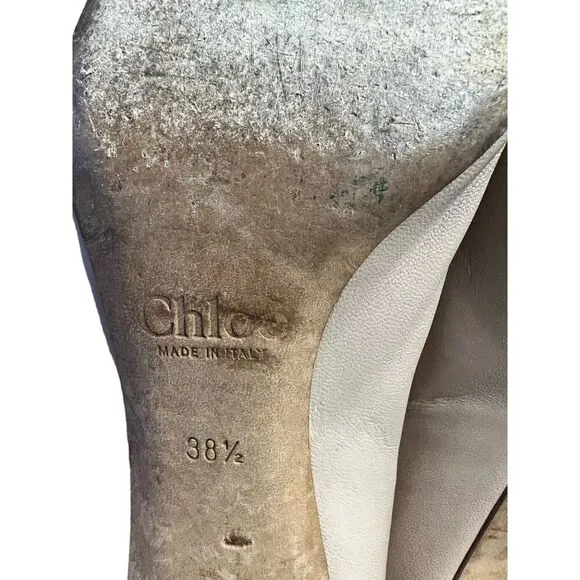 CHLOE Beige Leather Scalloped Block Heel Pumps Made Italy USA Size 8, MSRP:$550