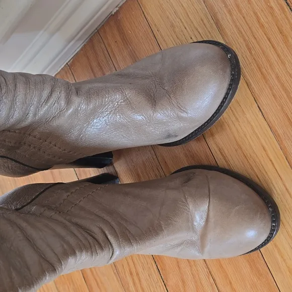 Chloe Gray Leather Knee-High Boots