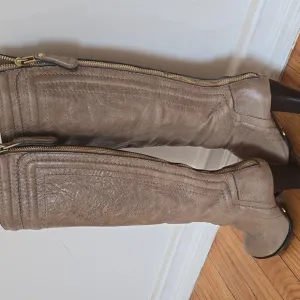 Chloe Gray Leather Knee-High Boots