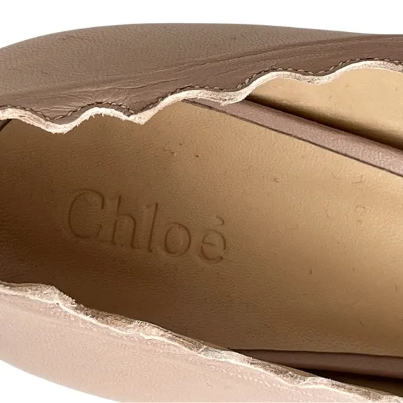 CHLOE Leather Scalloped Lauren Mid-Heel Pumps 38 pink Tea NEW
