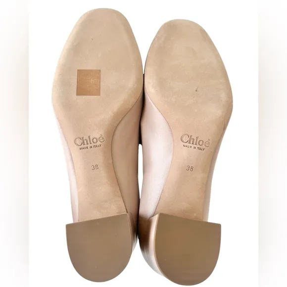 CHLOE Leather Scalloped Lauren Mid-Heel Pumps 38 pink Tea NEW