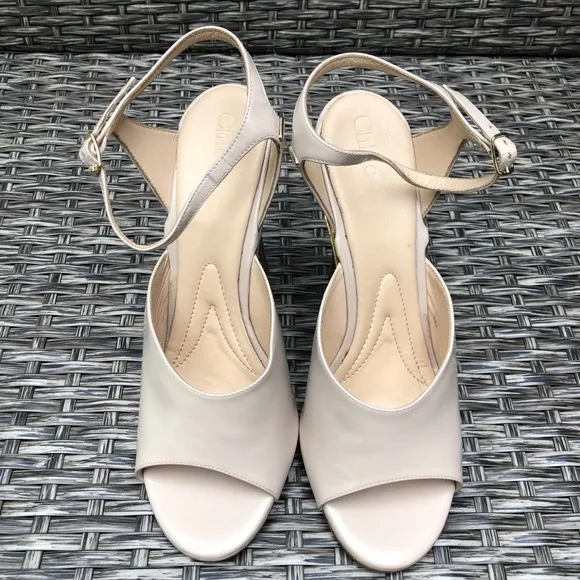 Chloe Peep Toe Gold Heel Ankle Strap Leather Sandals Size 39EU NEW