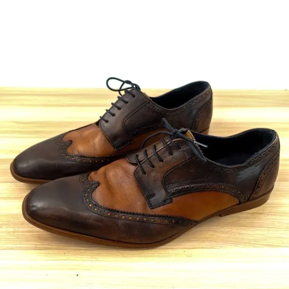Chocolate Oxford Wingtip Shoes Men 10 Brown Brogue Lace Genuine Leather KRBONELL