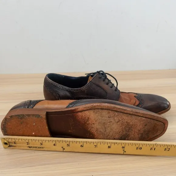Chocolate Oxford Wingtip Shoes Men 10 Brown Brogue Lace Genuine Leather KRBONELL