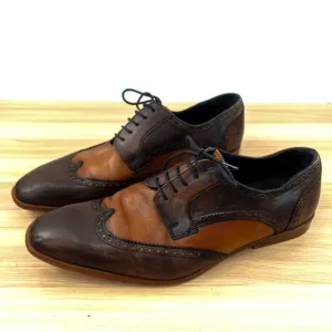 Chocolate Oxford Wingtip Shoes Men 10 Brown Brogue Lace Genuine Leather KRBONELL