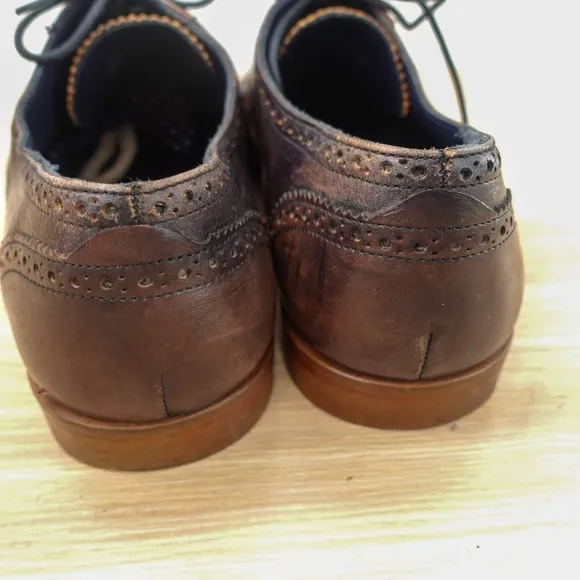 Chocolate Oxford Wingtip Shoes Men 10 Brown Brogue Lace Genuine Leather KRBONELL
