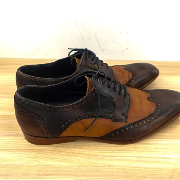 Chocolate Oxford Wingtip Shoes Men 10 Brown Brogue Lace Genuine Leather KRBONELL