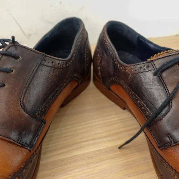 Chocolate Oxford Wingtip Shoes Men 10 Brown Brogue Lace Genuine Leather KRBONELL