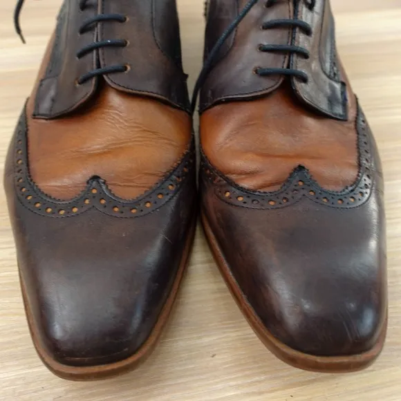 Chocolate Oxford Wingtip Shoes Men 10 Brown Brogue Lace Genuine Leather KRBONELL