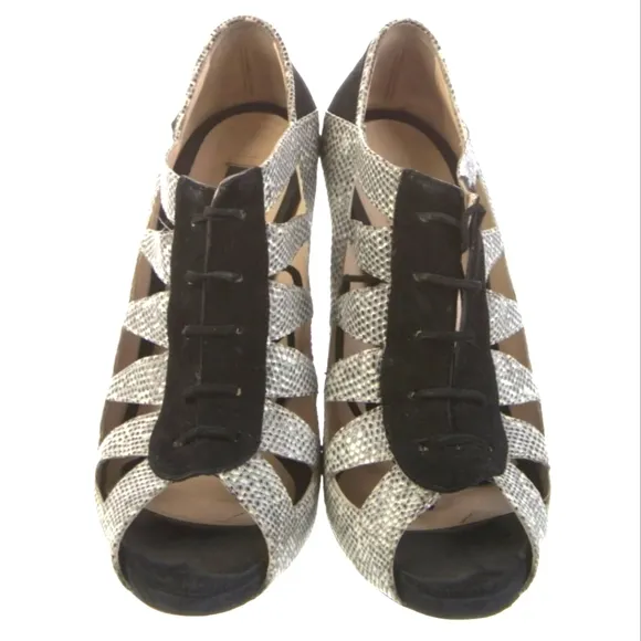 Chrissie Morris Rare Lizard Leather Cutout Heels Sz 38.5 / US 8.5 $1,100 Retail