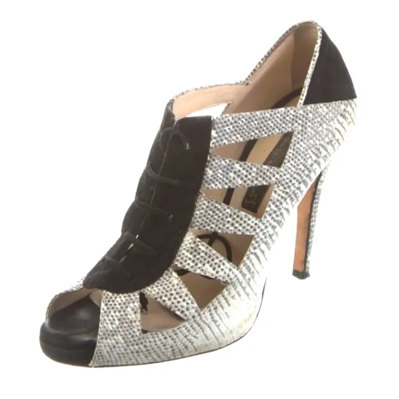 Chrissie Morris Rare Lizard Leather Cutout Heels Sz 38.5 / US 8.5 $1,100 Retail