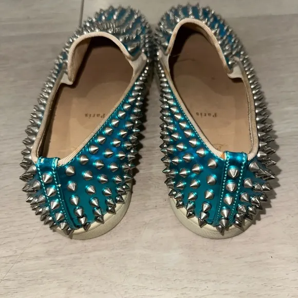 Christian Louboutin Spike Studded Blue Slip-On Shoes