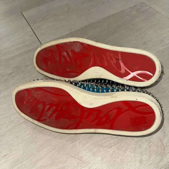 Christian Louboutin Spike Studded Blue Slip-On Shoes