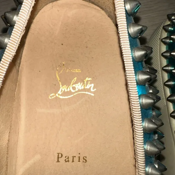 Christian Louboutin Spike Studded Blue Slip-On Shoes