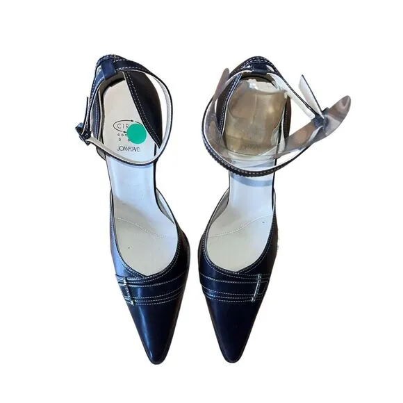 Circa Joan &amp; David Black Calf Mahler W/Ankle Strap Pointed Toe Women’s Sz 10 NWB