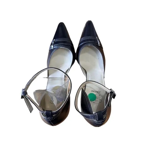 Circa Joan &amp; David Black Calf Mahler W/Ankle Strap Pointed Toe Women’s Sz 10 NWB