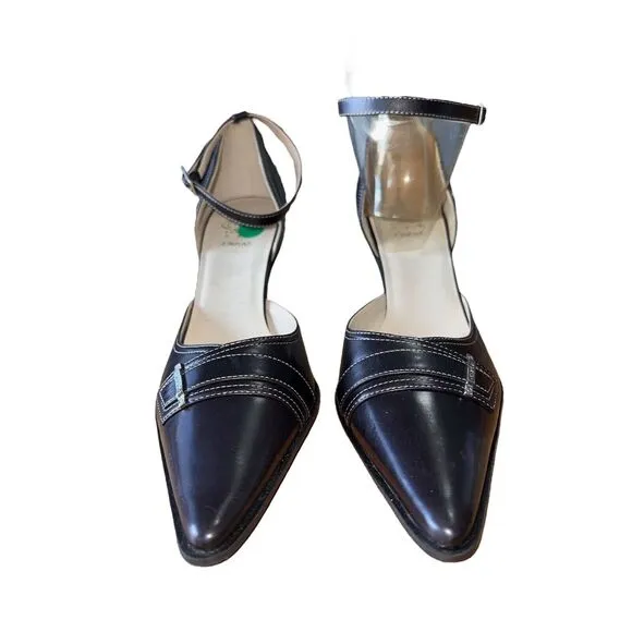 Circa Joan &amp; David Black Calf Mahler W/Ankle Strap Pointed Toe Women’s Sz 10 NWB