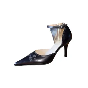 Circa Joan &amp; David Black Calf Mahler W/Ankle Strap Pointed Toe Women’s Sz 10 NWB