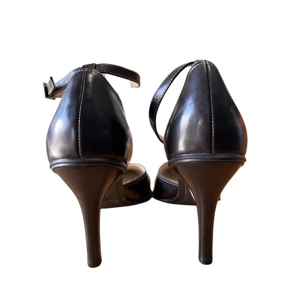 Circa Joan &amp; David Black Calf Mahler W/Ankle Strap Pointed Toe Women’s Sz 10 NWB