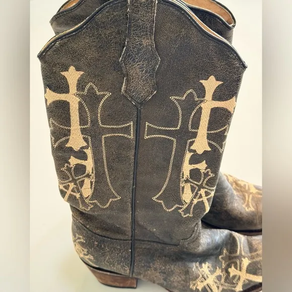 Circle G Women Handcrafted In Mexico Embroidery Cross Brown Leather Boots Size 9