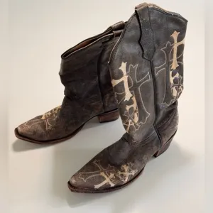 Circle G Women Handcrafted In Mexico Embroidery Cross Brown Leather Boots Size 9