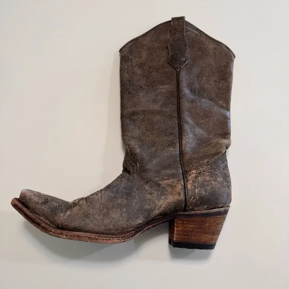 Circle G Women Handcrafted In Mexico Embroidery Cross Brown Leather Boots Size 9